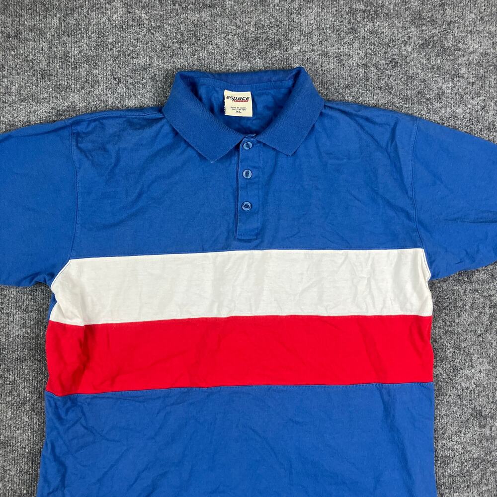 Espace Sport Polo Shirt Mens XL Blue Red White Colorblock Short‎ Sleeve Casual